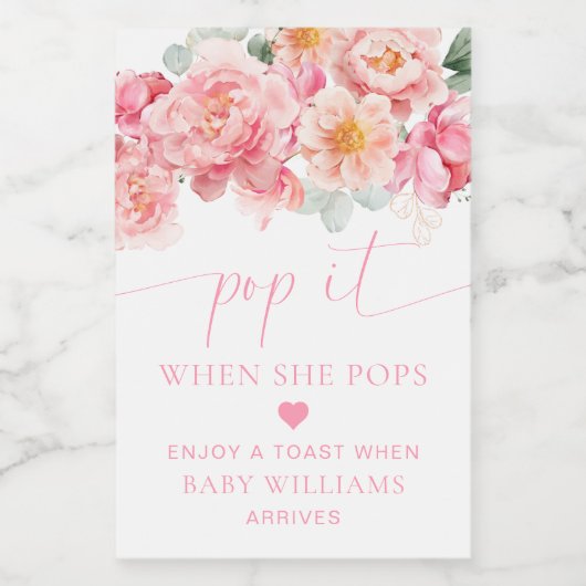 Piper Peony Bloemen Baby shower Pop Het Wijn Etiket (Enkel label)