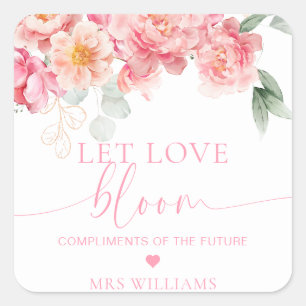 Piper Peony Floral Laat Liefde Bloom Favor Vierkante Sticker