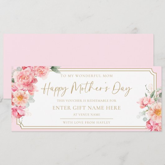 Piper Peony Happy Moederdag Cadeaubon Kaart (Voorkant / Achterkant)