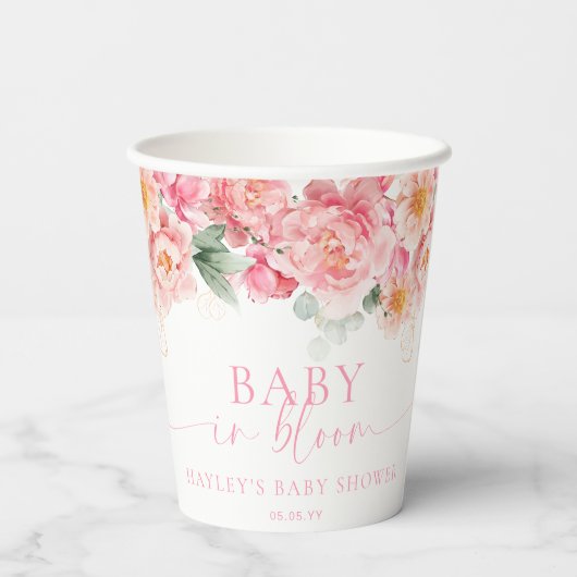 Piper Pioen Bloemen Baby in Bloom Baby shower Papieren Bekers (Achterkant)