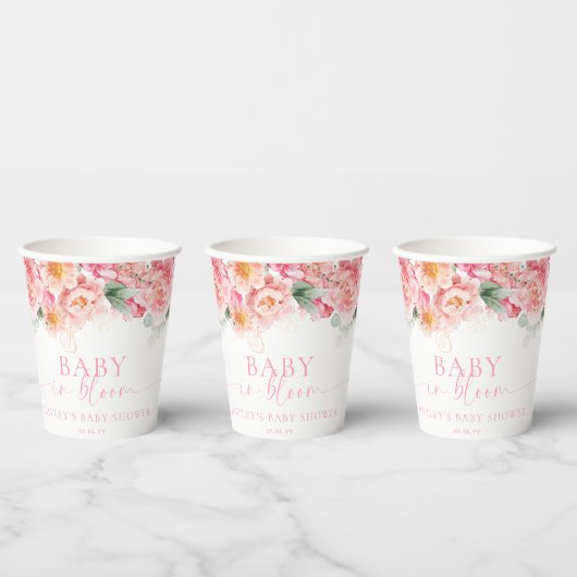 Piper Pioen Bloemen Baby in Bloom Baby shower Papieren Bekers (Multi)