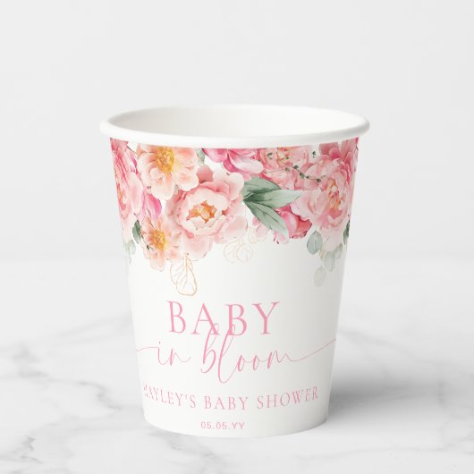 Piper Pioen Bloemen Baby in Bloom Baby shower Papieren Bekers (Voorkant)