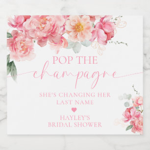 Piper Pioen Bloemen Pop de Champagne Vrijgezellenf Sparkling Wijnetiket