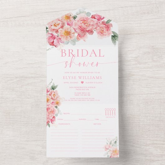 Piper Pioen Bloemen Vrijgezellenfeest Recept All In One Uitnodiging (Binnen)