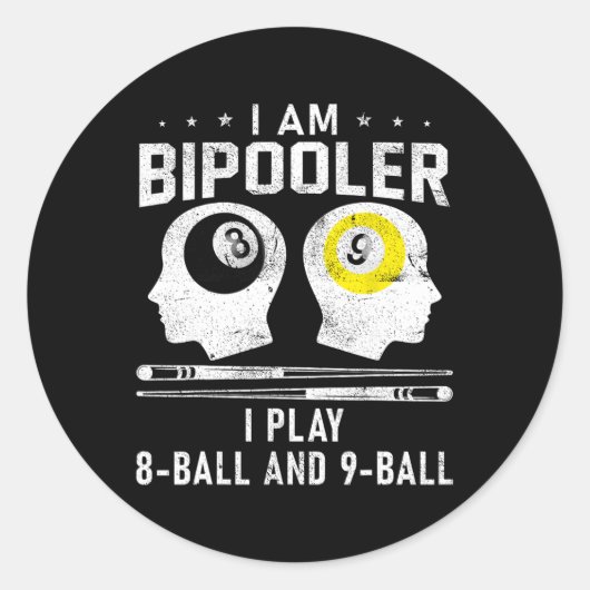 Pipooler Pool Player Pool Cool biljart 8 en 9 L Ronde Sticker (Voorkant)