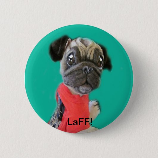 Pippin Pug Puppy Dog Button LaFF! (Voorkant)