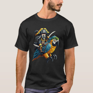 Piraat die papegaai berijdt Blok stijl Gaming Game T-shirt