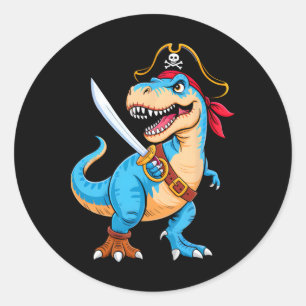 Piraat Dinosaur T Rex Jongens Kinderen Grappig Hal Ronde Sticker