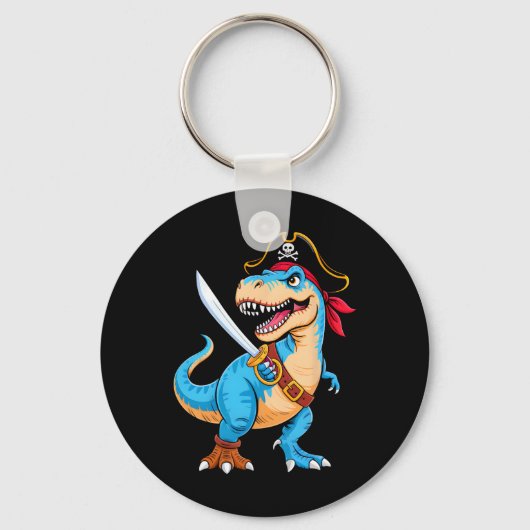 Piraat Dinosaur T Rex Jongens Kinderen Grappig Hal Sleutelhanger (Voorkant)