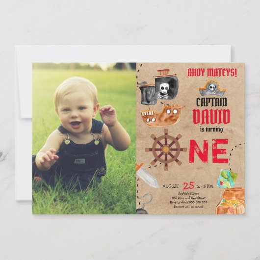 Piraat Eerste Verjaardag Jongen 1e Verjaardag met Kaart (Voorkant)