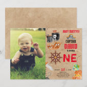 Piraat Eerste Verjaardag Jongen 1e Verjaardag met Kaart (Voorkant / Achterkant)