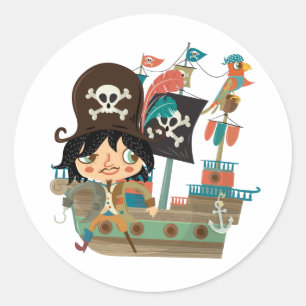 Piraat en het Schip van de Piraat Ronde Sticker