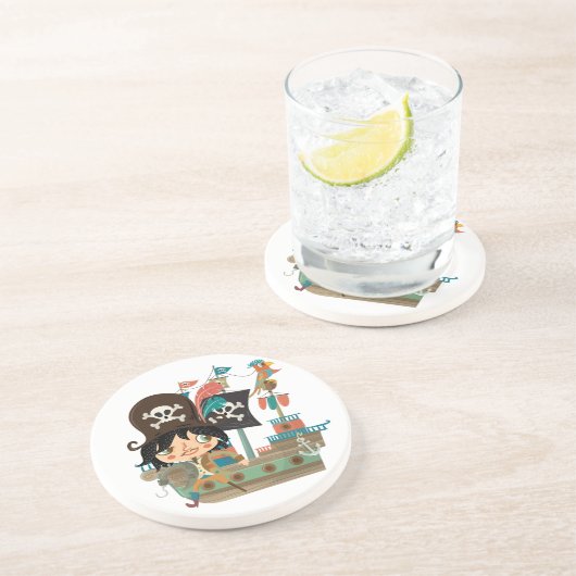 Piraat en het Schip van de Piraat Zandsteen Onderzetter (Zijkant)