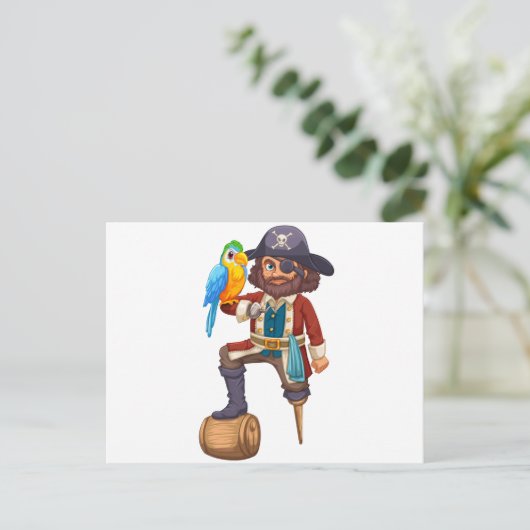 Piraat en papegaai briefkaart (Staand voorkant)