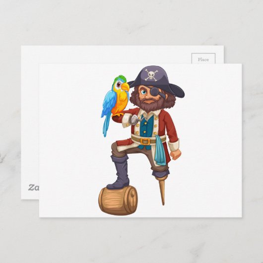 Piraat en papegaai briefkaart (Voorkant / Achterkant)