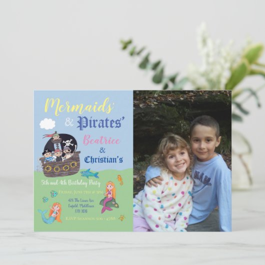 Piraat en prinses feest uitnodigingen (Staand voorkant)