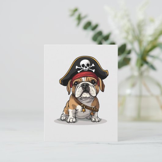 Piraat Engelse Bulldog Schedel Kruisbeenderen Briefkaart (Staand voorkant)