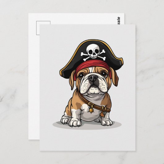 Piraat Engelse Bulldog Schedel Kruisbeenderen Briefkaart (Voorkant / Achterkant)