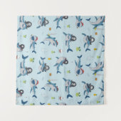 Piraat Haai Doodle Illustratie Wandkleed (Voorkant (horizontaal))