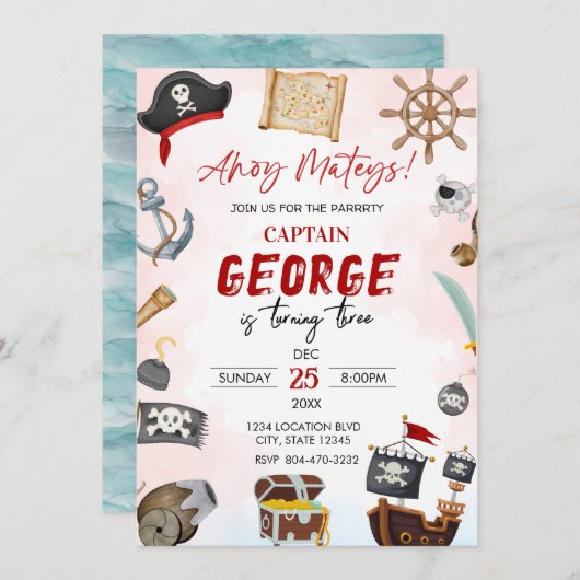 Piraat Jonge verjaardagsuitnodiging Ahoy matrozen Kaart (Voorkant / Achterkant)