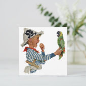  piraat, jongen met Parrot Bird Invitation Kaart (Staand voorkant)