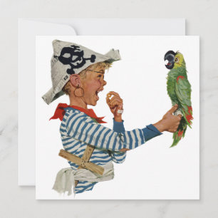 piraat, jongen met Parrot Bird Invitation Kaart