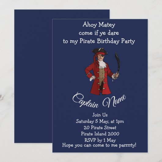 Piraat jongen verjaardagsfeestje kaart (Voorkant / Achterkant)
