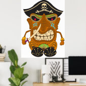Piraat Kapitein, Houten Tiki Beeld, Grappig Poster (Thuiskantoor)