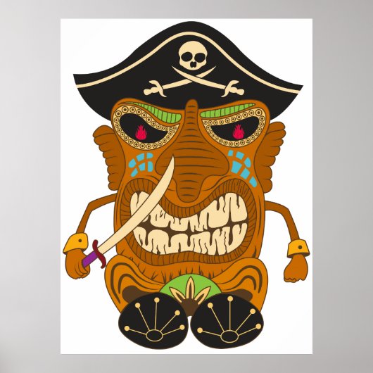 Piraat Kapitein, Houten Tiki Beeld, Grappig Poster (Voorkant)