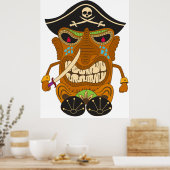 Piraat Kapitein, Houten Tiki Beeld, Grappig Poster (Keuken)