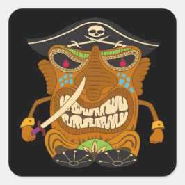 Piraat Kapitein, Tiki Beeld, Grappig Zwart Vierkante Sticker