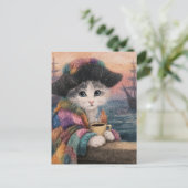 Piraat Kat Met een Koffie Briefkaart (Staand voorkant)