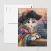 Piraat Kat Met een Koffie Briefkaart (Voorkant / Achterkant)