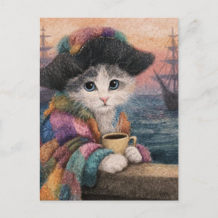 Piraat Kat Met een Koffie Briefkaart