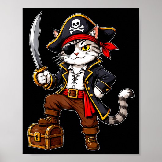 Piraat kat schattige halloween kostuum grappige gr poster (Voorkant)
