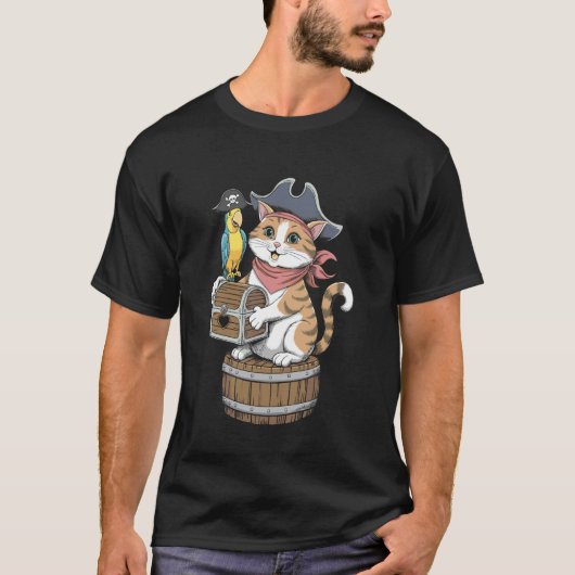 Piraat Kat Schedel Kruisbeenderen Ontwerp T-shirt (Voorkant)