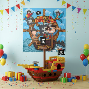 Piraat Kinderen Verjaardag Achtergrond Banner  Wandkleed