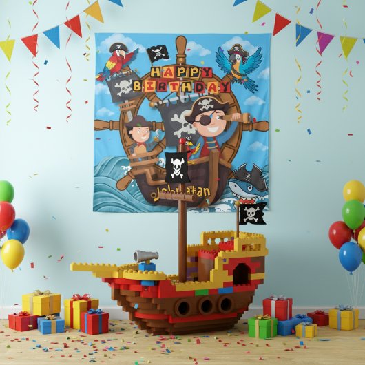 Piraat Kinderen Verjaardag Achtergrond Banner Wandkleed