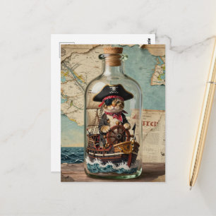 Piraat Kitty in een Schip in een Fles Briefkaart
