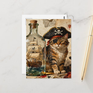 Piraat Kitty Met een Schip in een Fles Briefkaart
