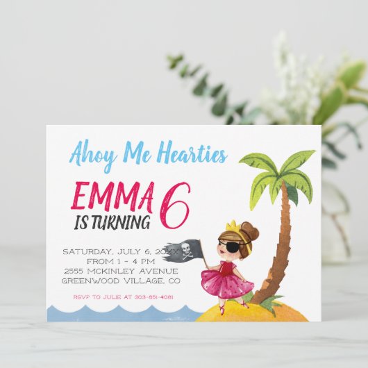 Piraat Koningin Feest Uitnodiging (Staand voorkant)