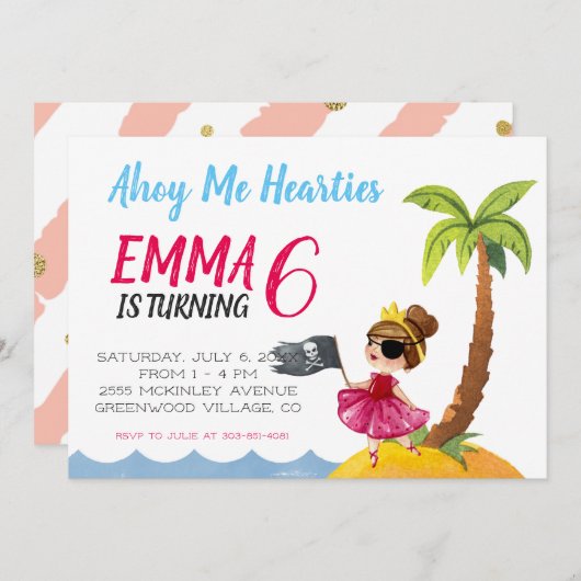 Piraat Koningin Feest Uitnodiging (Voorkant / Achterkant)