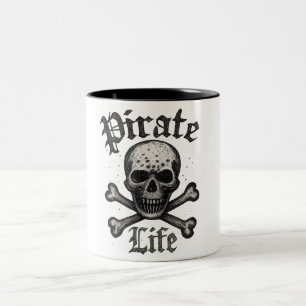 Piraat Leven Schedel & Kruisbeenderen Grunge Ontwe Tweekleurige Koffiemok