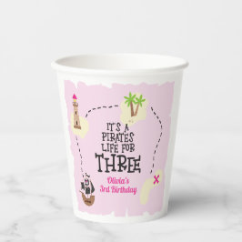 Piraat leven voor DRIE me Pink Verjaardag Papieren Bekers