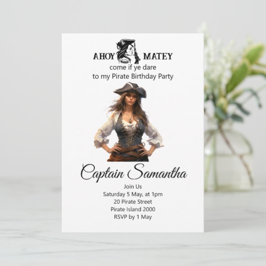 Piraat Meisje verjaardagsfeest uitnodiging (Staand voorkant)