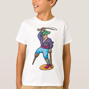 Piraat met houten been en zwaard t-shirt