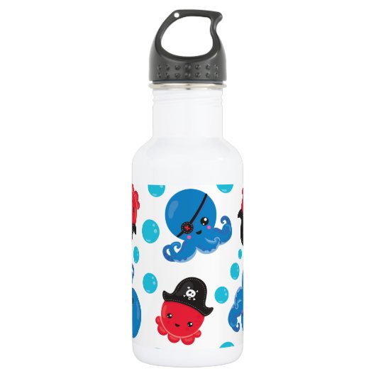 Piraat Octopus, Octopus Patroon, Zee Dieren Waterfles (Voorkant)