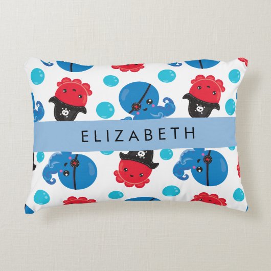 Piraat Octopus, Octopus Patroon, Zee, Jouw naam Accent Kussen (Voorkant)