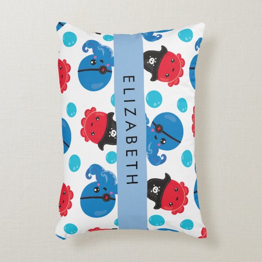Piraat Octopus, Octopus Patroon, Zee, Jouw naam Accent Kussen (Voorkant(Verticaal))