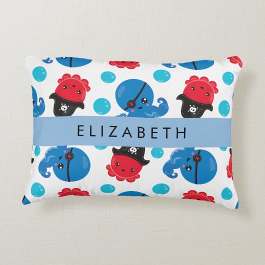 Piraat Octopus, Octopus Patroon, Zee, Jouw naam Accent Kussen (Achterkant)